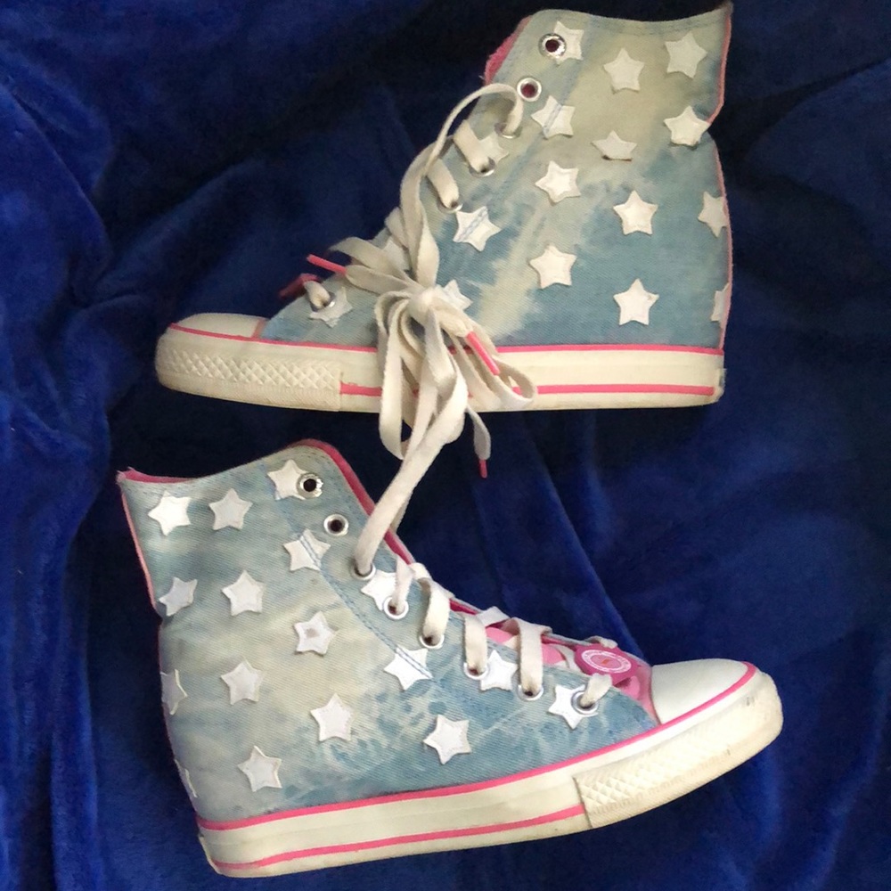 Daddy’s Money $ denim star pink high top sneakers 8.5